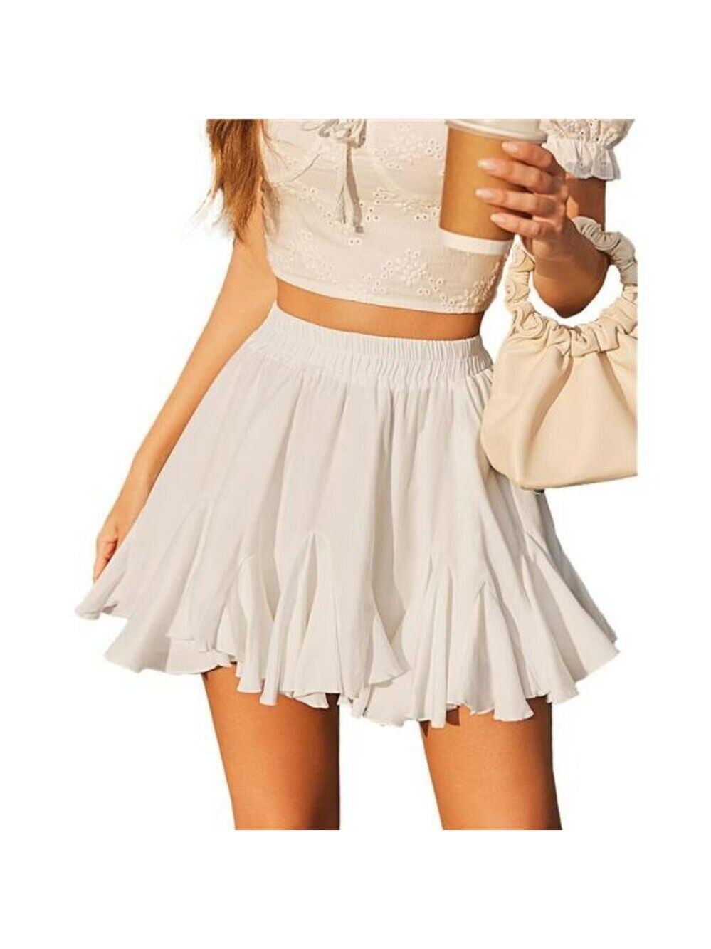 Avidlove Pleated Skater Mini Skirt High Waist Flared Ruffle Casual Womens